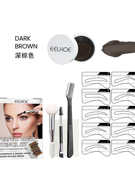EELHOE Perfect Brow Stencil Kit, Waterproof Smooth Easy Color No Smudge No Makeup Natural Three-Dimensional Eyebrow Cream
