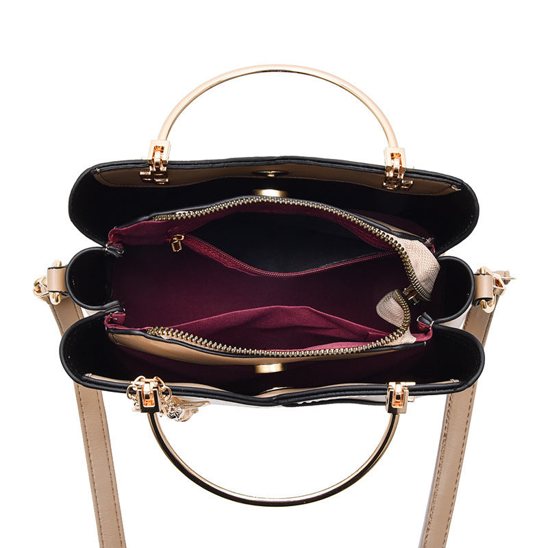 Korean Style Color Block Bucket Bag — Large Capacity Shoulder, Crossbody & Handheld Women's Bag