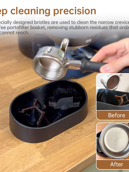 Coffee Portafilter Cleaning Kit - Machine Brush & Stand Set for Espresso, Wine Barrel, Bar & Stainless Steel Kitchen Tools