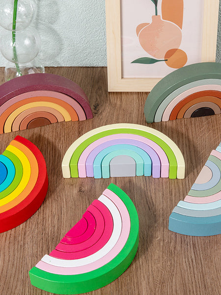 Wooden Rainbow Building Blocks for Children's Intellectual Development and Color Recognition Educational Toy