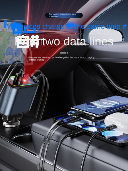 New C9 Starry Sky Fast Charging 120W Retractable Car Charger with 4-in-1 Multi-functional Digital Display