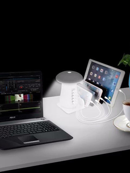 Multi Port Quick charger 3.0 Mushroom Lamp QC3.0 Charge for smart phone  Led Lamp USB Charging Station Dock
