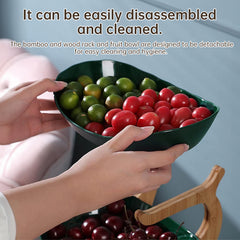 2-Tier Bamboo Fruit Stand for Kitchen, Space Saving Countertop Organizer with Ventilation to Keep Produce Fresh