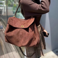 Vintage Suede Matte Kelly Bag — Elegant Shoulder, Crossbody & Underarm Tote for Women