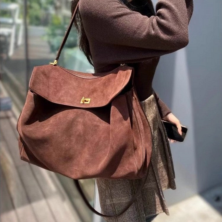 Vintage Suede Matte Kelly Bag — Elegant Shoulder, Crossbody & Underarm Tote for Women