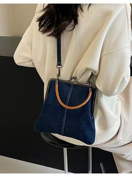 Small handbag women's handbag handmade denim splicing hand-held crossbody bag single shoulder bag small shoulder bag