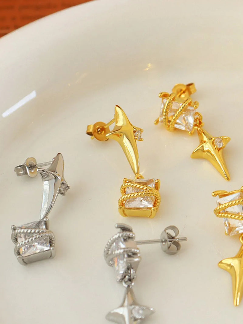 Zircon Copper Geometric Drop Earrings