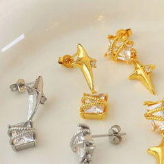 Zircon Copper Geometric Drop Earrings