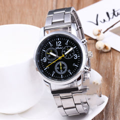 Three Eyes Six Needles Steel Band Watch Men's Watch Gift Quartz Hand