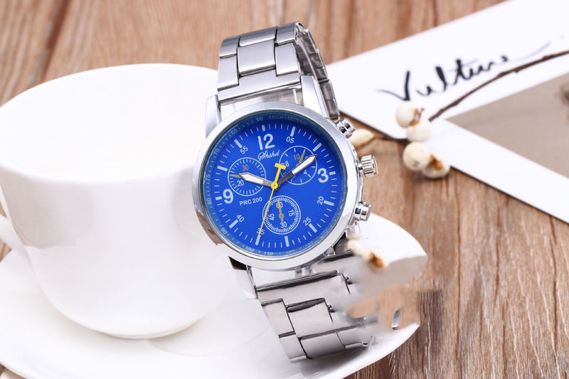 Three Eyes Six Needles Steel Band Watch Men's Watch Gift Quartz Hand