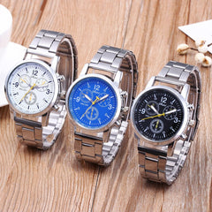 Three Eyes Six Needles Steel Band Watch Men's Watch Gift Quartz Hand