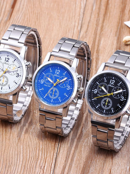 Three Eyes Six Needles Steel Band Watch Men's Watch Gift Quartz Hand