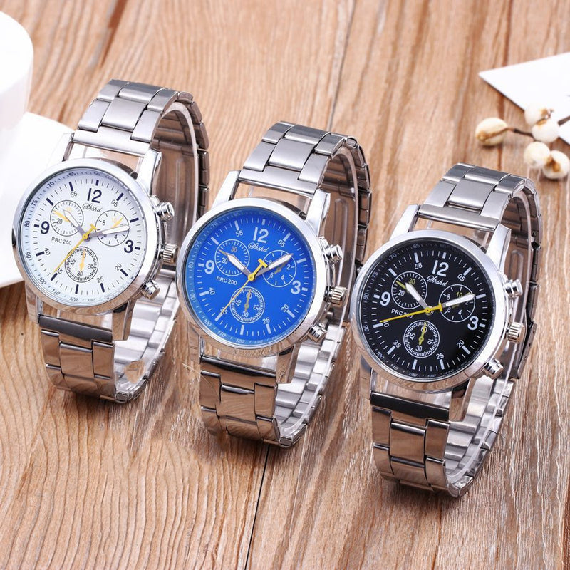 Three Eyes Six Needles Steel Band Watch Men's Watch Gift Quartz Hand