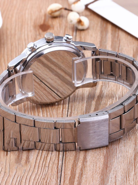 Three Eyes Six Needles Steel Band Watch Men's Watch Gift Quartz Hand