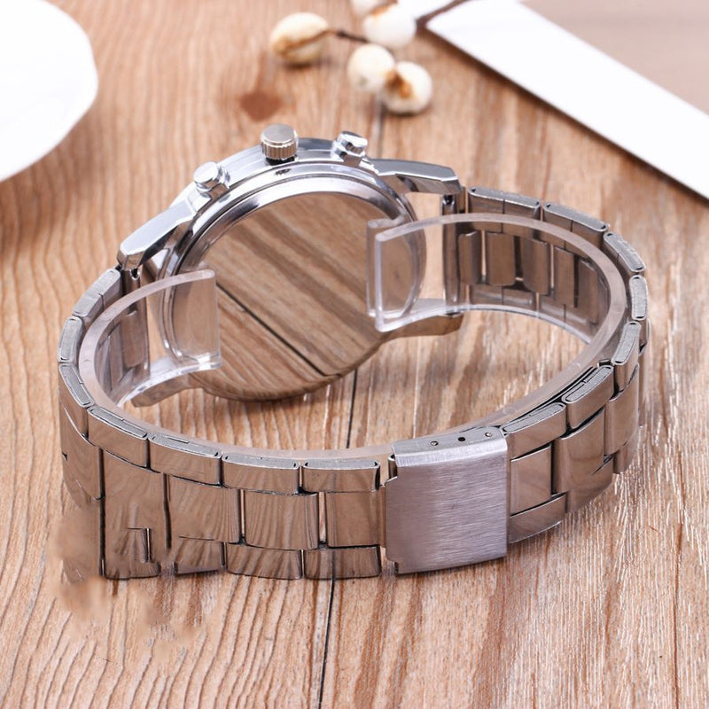 Three Eyes Six Needles Steel Band Watch Men's Watch Gift Quartz Hand