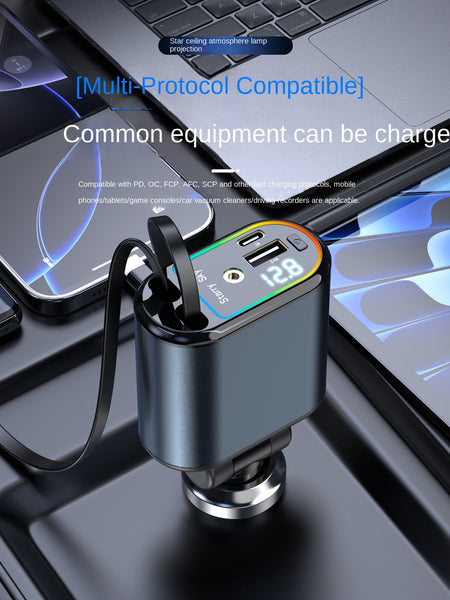 New C9 Starry Sky Fast Charging 120W Retractable Car Charger with 4-in-1 Multi-functional Digital Display