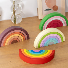 Wooden Rainbow Building Blocks for Children's Intellectual Development and Color Recognition Educational Toy