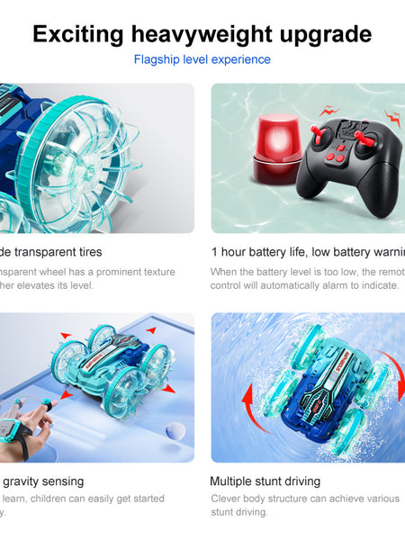Colorful light wheel double-sided stunt amphibious remote control car watch dual control four-wheel drive power