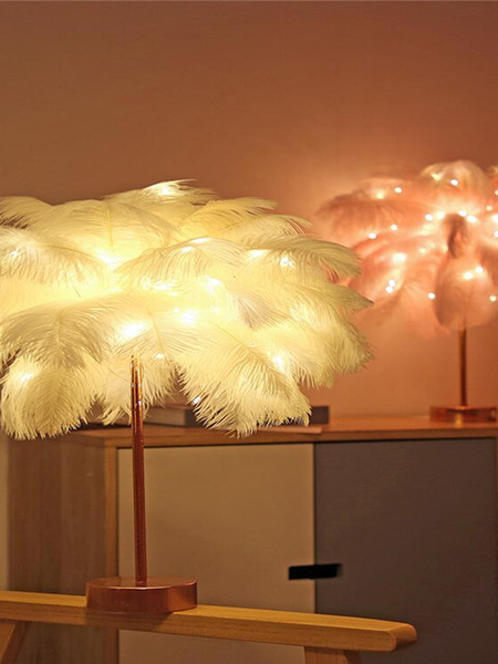 Feather Lamp Nordic Desk Lamp European-Style Bedroom Bedside Feather Table Lamp Night Light Table Lamp Decoration Modern