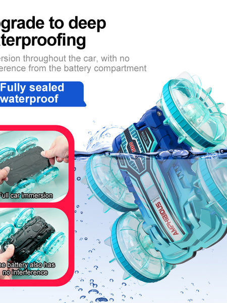 Colorful light wheel double-sided stunt amphibious remote control car watch dual control four-wheel drive power