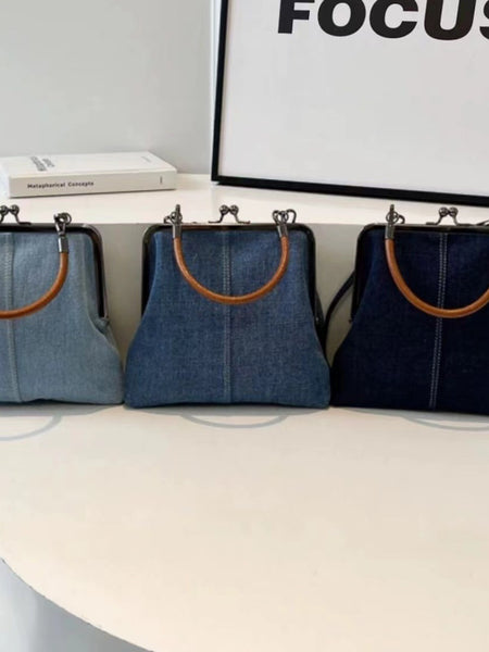 Small handbag women's handbag handmade denim splicing hand-held crossbody bag single shoulder bag small shoulder bag