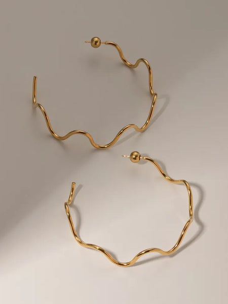 Stainless Steel Wave Shape C-Hoop Earrings