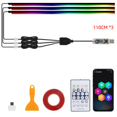 10 in 1 Car LED Acrylic Light Strip RGB Symphony Auto Interior Strip Lights Remote/APP Control Decorative Atmosphere Lamp
