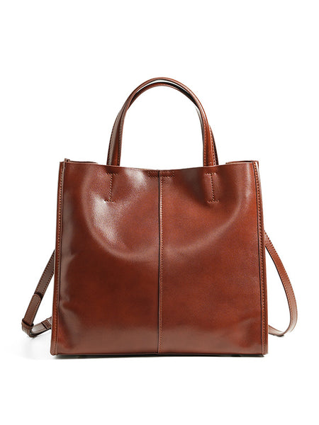 Leather Tote Bag for Women, Genuine First Layer Vegetable-Tanned Leather, Large Capacity, Fashionable and Versatile Handbag