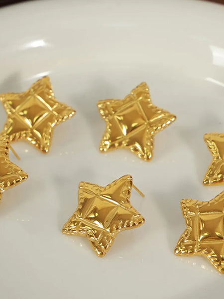 Minimalist and Personalized Geometric Jewelry Texture Lace Pentagram Design Titanium Steel Earrings