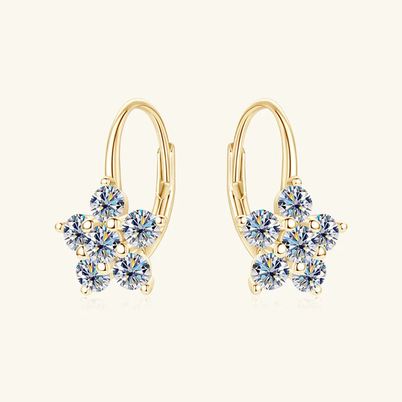 1.2 Carat 925 Sterling Silver Moissanite Flower Huggie Earrings