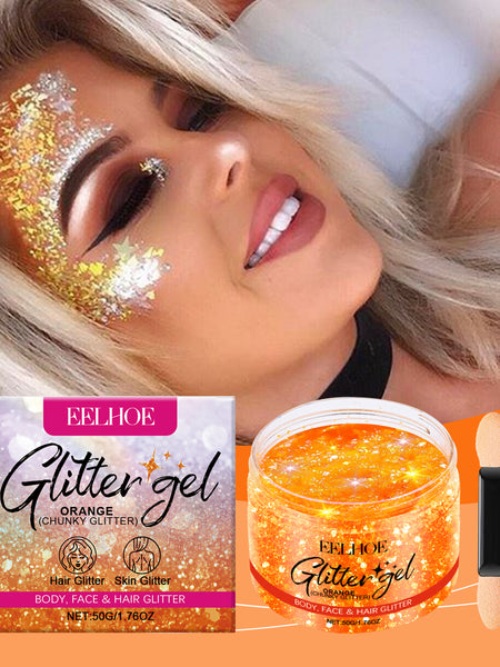 EELHOE Orange Glitter Glitter Gel Facial Body Collarbone Hair Evening Party Festive Bash Brightening Glitter