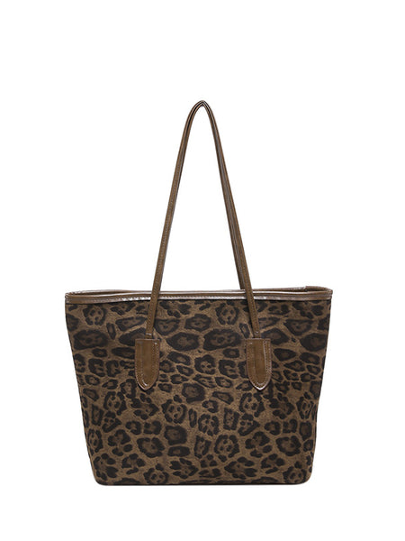 Women's Large-Capacity Fashion Shopping Tote – Leopard-Print PU Leather Shoulder & Hand Carry Bag