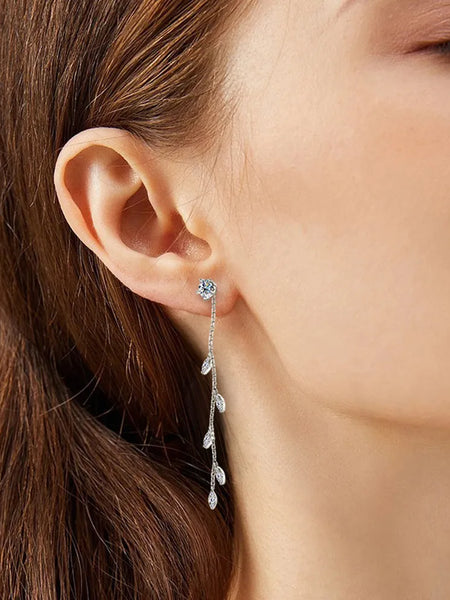 1.38 Carat Moissanite 925 Sterling Silver Leaf Earrings