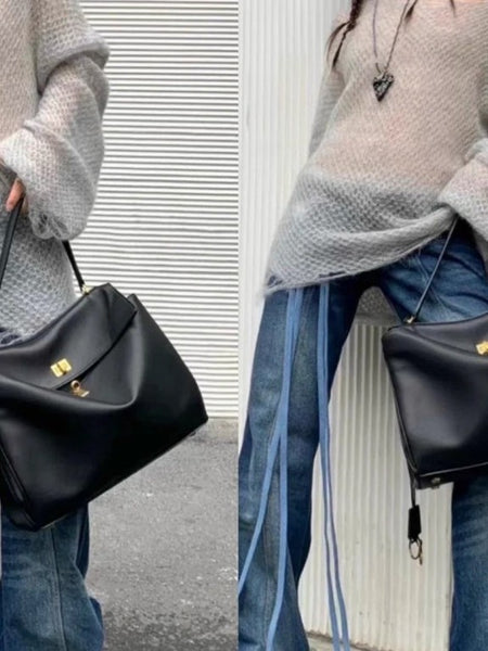 Vintage Autumn Winter Suede Matte Tote Bag, Elegant Shoulder Crossbody Kelly Bag for Women, Large Capacity Commuter Underarm Bag