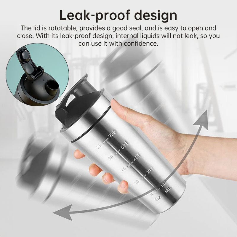 Stainless Steel Protein Shaker Bottle with Mixing Ball - Leak-Proof Gym & Sports Portable Shaker Cup