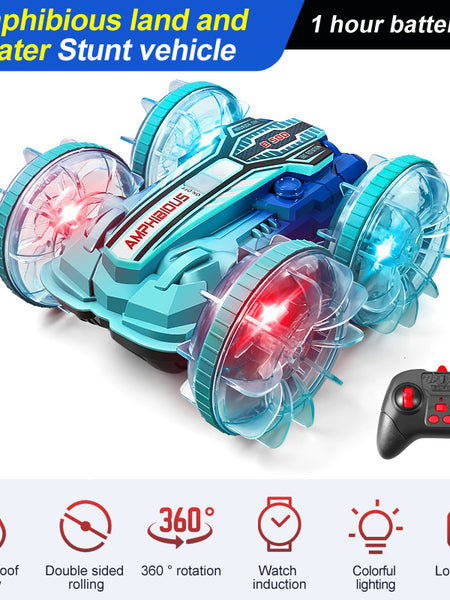 Colorful light wheel double-sided stunt amphibious remote control car watch dual control four-wheel drive power