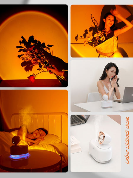 2 In 1 Mini Wireless Sunset Lamp Air Humidifier 300ML Fog Sprayer Humidifiers Ambient Light Mute Mist Maker For Home Decor Office
