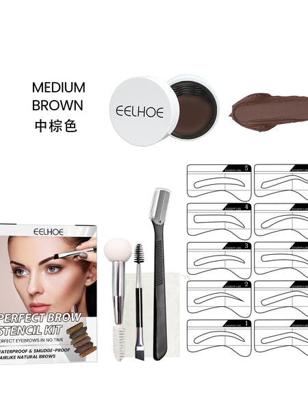 EELHOE Perfect Brow Stencil Kit, Waterproof Smooth Easy Color No Smudge No Makeup Natural Three-Dimensional Eyebrow Cream