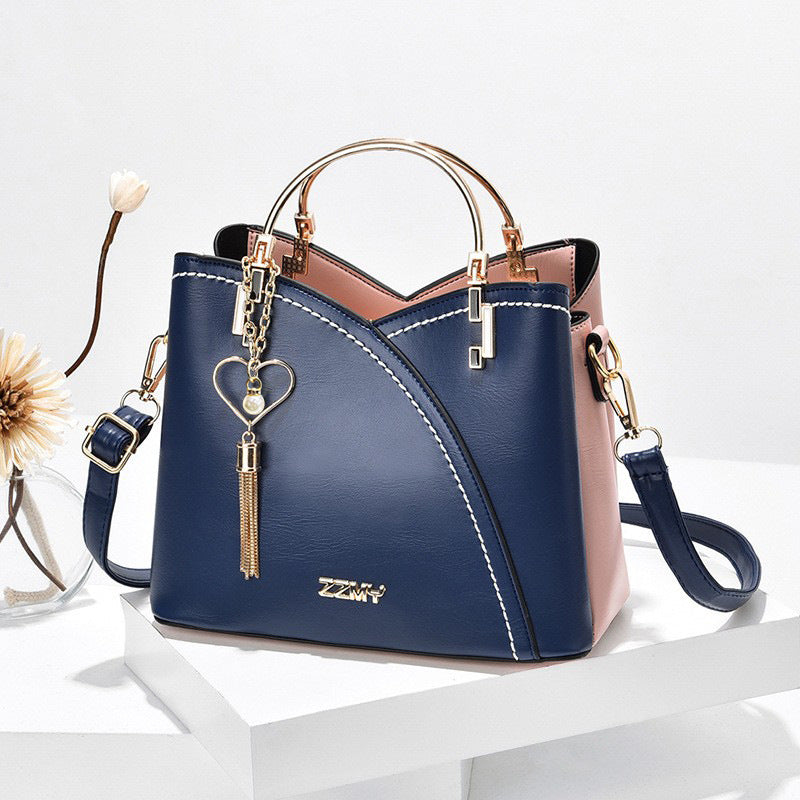Korean Style Color Block Bucket Bag — Large Capacity Shoulder, Crossbody & Handheld Women's Bag