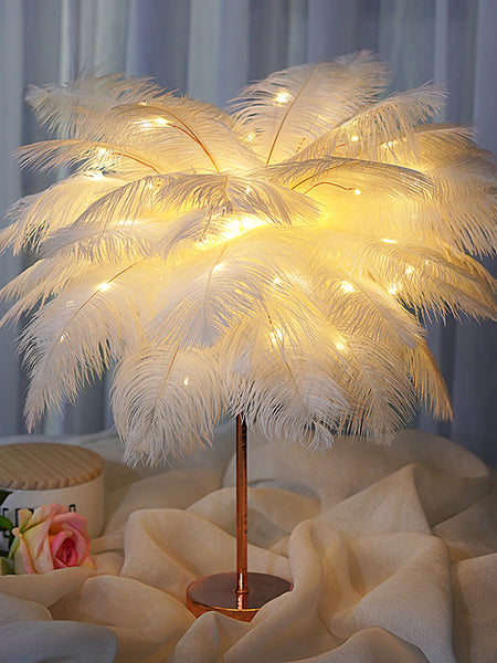 Feather Lamp Nordic Desk Lamp European-Style Bedroom Bedside Feather Table Lamp Night Light Table Lamp Decoration Modern