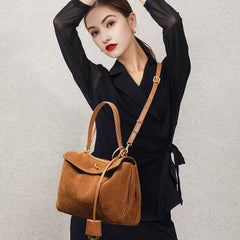 Vintage Suede Matte Kelly Bag — Elegant Shoulder, Crossbody & Underarm Tote for Women