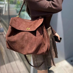 Vintage Suede Matte Kelly Bag — Elegant Shoulder, Crossbody & Underarm Tote for Women