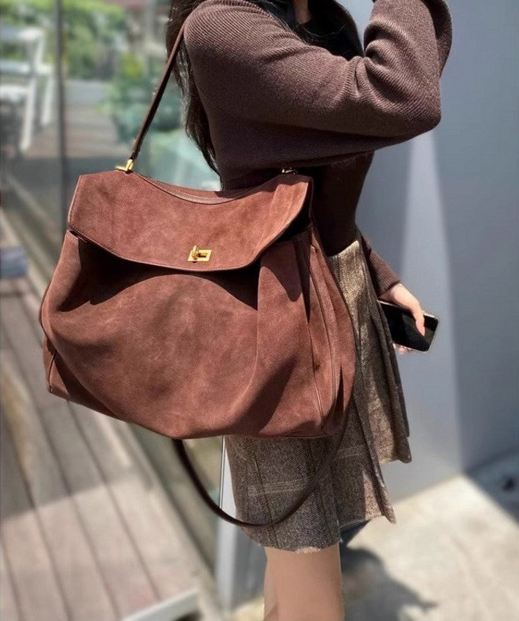 Vintage Suede Matte Kelly Bag — Elegant Shoulder, Crossbody & Underarm Tote for Women
