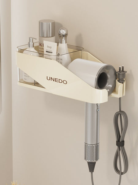 Cream hair dryer storage rack, non perforated wall mounted bathroom hair dryer rack, hair dryer holder, bathroom rack