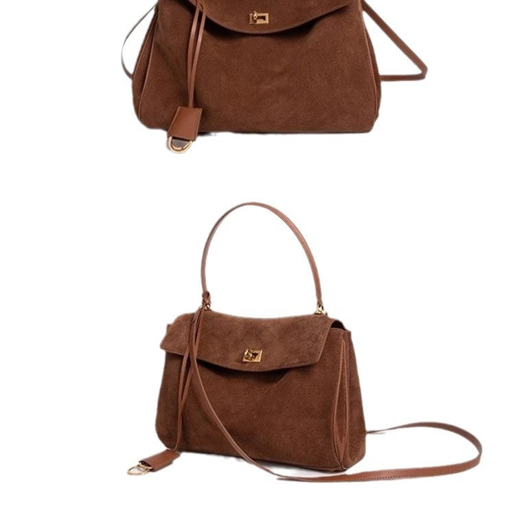 Vintage Suede Matte Kelly Bag — Elegant Shoulder, Crossbody & Underarm Tote for Women