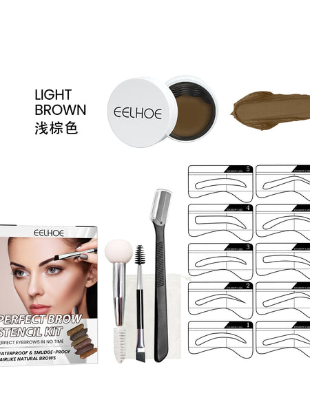 EELHOE Perfect Brow Stencil Kit, Waterproof Smooth Easy Color No Smudge No Makeup Natural Three-Dimensional Eyebrow Cream
