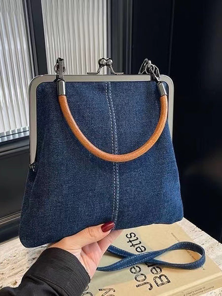 Small handbag women's handbag handmade denim splicing hand-held crossbody bag single shoulder bag small shoulder bag