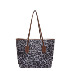 Women's Large-Capacity Fashion Shopping Tote – Leopard-Print PU Leather Shoulder & Hand Carry Bag