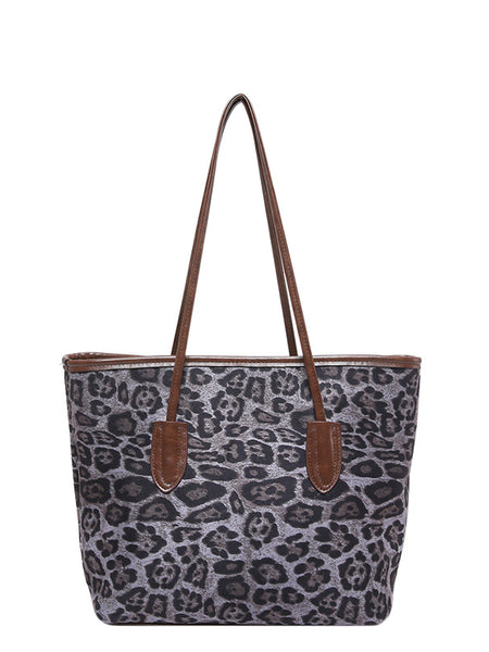 Women's Large-Capacity Fashion Shopping Tote – Leopard-Print PU Leather Shoulder & Hand Carry Bag