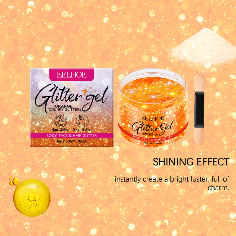 EELHOE Orange Glitter Glitter Gel Facial Body Collarbone Hair Evening Party Festive Bash Brightening Glitter